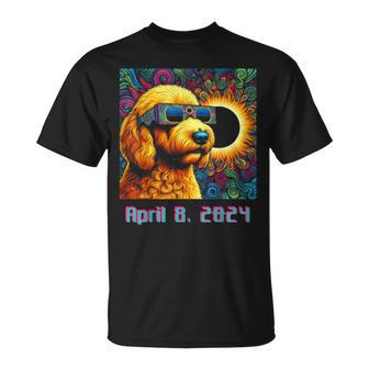 2024 Solar Eclipse Dog Goldendoodle Glasses Psychedelic Pet T-Shirt - Seseable