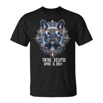 2024 Solar Eclipse Frenchie Bulldog Wearing Eclipse Glasses T-Shirt | Mazezy