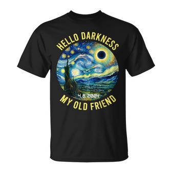 2024 Solar Eclipse Hello Darkness My Old Friend Starry Night T-Shirt - Seseable