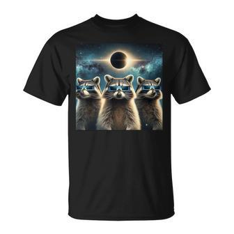 2024 Solar Eclipse Three Raccoons Wearing Glasses Totality T-Shirt | Mazezy