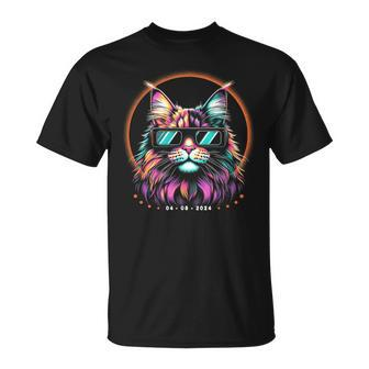 2024 Total Solar Eclipse Cat With Glasses April Date T-Shirt | Mazezy
