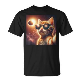 2024 Total Solar Eclipse Cat Taking Selfie Wearing Glasses T-Shirt | Mazezy