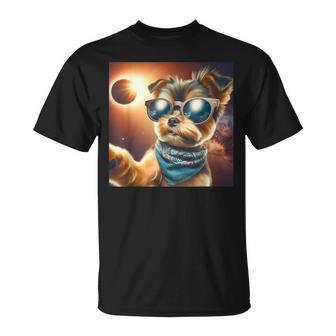 2024 Total Solar Eclipse Dog Taking Selfie Wearing Glasses T-Shirt | Mazezy