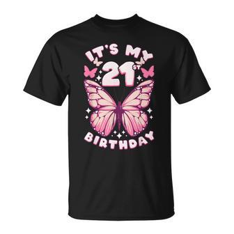 21St Birthday Girl 21 Years Butterflies And Number 21 T-Shirt - Thegiftio UK
