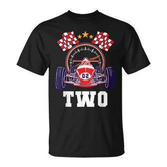 2Nd Birthday Boy Race Car Flag 2 Years Old Racing Driver Kid T-Shirt - Monsterry