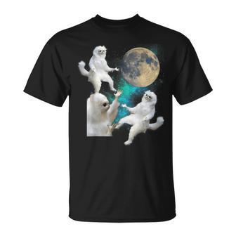 3 Cats Moon Three Cats Howling At Moon Meme Cat T-Shirt - Monsterry
