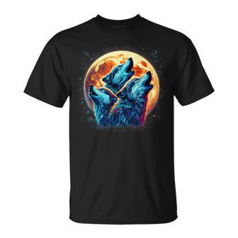 3 Wolves Howling At The Moon Wolf Animal T-Shirt - Monsterry CA