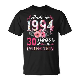 30 Year Old Made In 1994 Floral Flower 30Th Birthday Womens T-Shirt - Monsterry