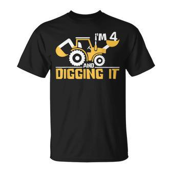 Im 4 And Digging It Boy 4 Year Old 4Th Birthday Construction T-Shirt - Thegiftio UK