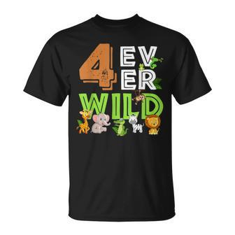 4 Ever Wild Birthday Decorations Boy Zoo 4Th Birthday Party T-Shirt | Seseable UK
