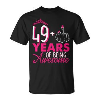 I Am 49 Plus 1 Middle Finger Pink Queen Crown 49Th Birthday T-Shirt - Thegiftio UK