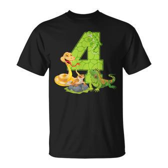 4Th Birthday Snake Lizard Reptile 4 Year Old Birthday Party T-Shirt - Monsterry