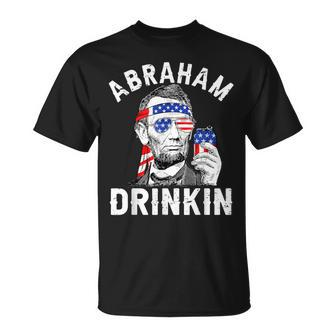 4Th Of July Abraham Drinking Merica Abe Lincoln Beer Lover T-Shirt - Monsterry UK