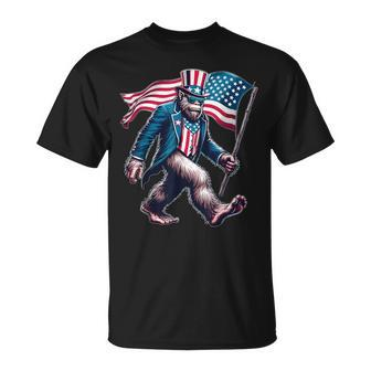 4Th Of July Bigfoot Sasquatch American Flag Usa Patriotic T-Shirt - Monsterry CA