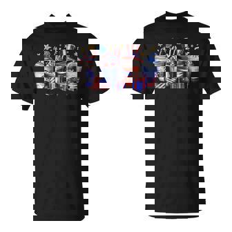 4Th Of July Cups Of Coffee & American Flag Independence Day T-Shirt | Mazezy