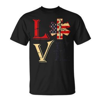 4Th Of July Ems Emt Patriotic Flag Distressed Love T-Shirt | Mazezy