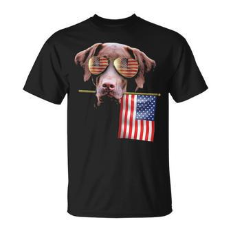 4Th Of July Fun American Flag Chocolate Labrador Dog Lover Gif T-Shirt | Mazezy