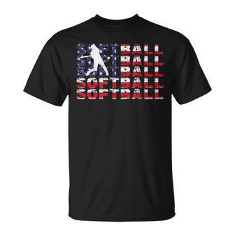 4Th Of July Softball American Flag Vintage Patriotic T-Shirt - Seseable