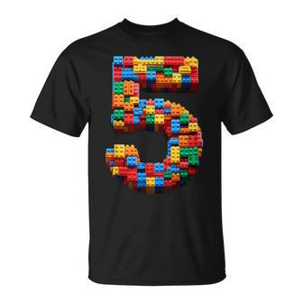 5 Year Old Blocks Building Master Builder 5Th Birthday Boy T-Shirt - Seseable
