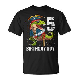 5 Years Old Dinosaur Pirate 5Th Birthday Boy T-Shirt - Monsterry