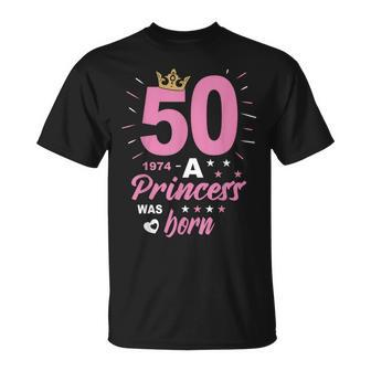 50 Birthday A Princess Was Born Vintage 1974 Girl Birthday T-Shirt - Thegiftio UK