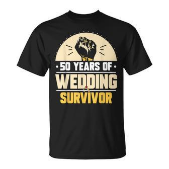 50 Years Of Wedding Survivor Wedding Anniversary Marriage T-Shirt - Thegiftio UK