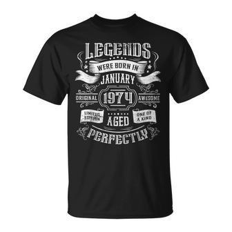 50Th Birthday Legends Were Born In January 1974 T-Shirt | Seseable CA