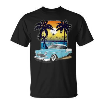 55 Chevys Bel Air Truck 1955 Skyline Blue And White T-Shirt - Monsterry