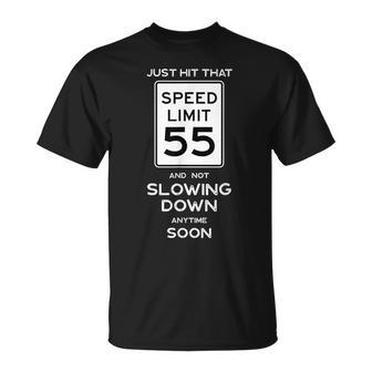 55Th Birthday Speed Limit Sign Auto Mechanic Car Racing Fan T-Shirt - Monsterry