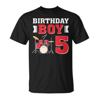 5Th Birthday Boy Drummer Drum 5 Year Old Birthday Party T-Shirt | Mazezy