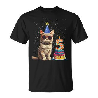 5Th Birthday Cute Cat 5 Years Old Bday Party Kitty Cat Lover T-Shirt - Seseable