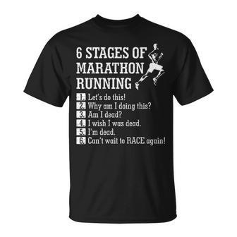 6 Stages Of Marathon Running For Runner T-Shirt | Mazezy
