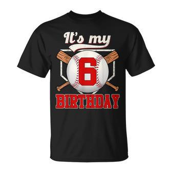 6Th Baseball Birthday Boy Player 6 Years Old Baseball Sport T-Shirt - Monsterry
