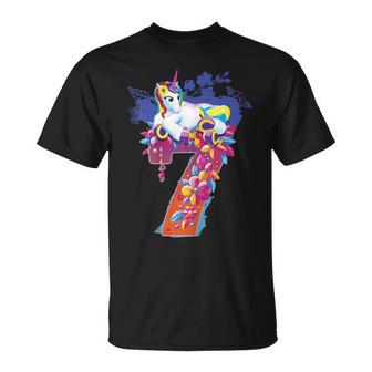 7 Geburtstag 7 Siebenjähriges Mädchen Happy Number Einhorn T-Shirt - Seseable