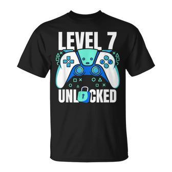 7 Year Old Gamer Gaming 7Th Birthday Level 7 Unlocked T-Shirt - Seseable