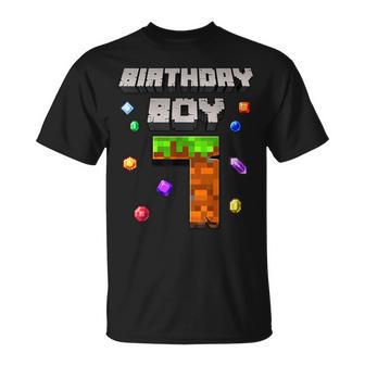 7Th Birthday Boy 7 Video Gamer Pixel Number Seven Bday Party T-Shirt - Monsterry