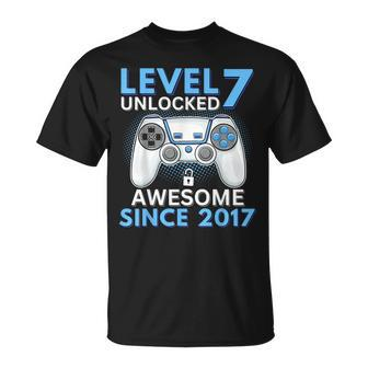 7Th Birthday Boy Seven Gamer Level 7 Unlocked T-Shirt | Mazezy