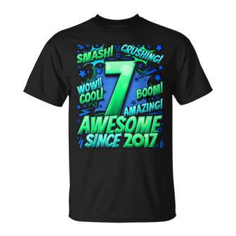 7Th Birthday Comic Style Awesome Since 2017 7 Year Old Boy T-Shirt | Mazezy