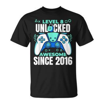 8 Year Old Gamer Gaming 8Th Birthday Level 8 Unlocked T-Shirt - Thegiftio UK