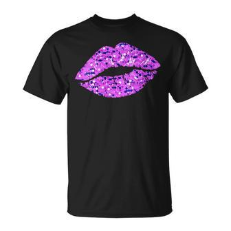 80S & 90S Kiss Mouth Lips Motif Vintage Purple T-Shirt - Thegiftio UK
