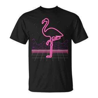 80S Retro Neon Sign Pink Flamingo 80'S T-Shirt | Mazezy