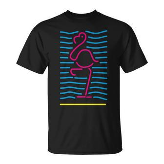 80'S Retro Neon Sign Pink Flamingo Bird T-Shirt | Mazezy