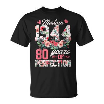 80Th Birthday Born In 1944 Floral 80 Year Old Girls T-Shirt - Thegiftio UK