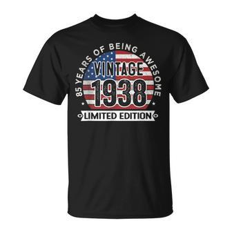 85Th Birthday Vintage 1938 85 Years Old Usa Flag T-Shirt - Monsterry