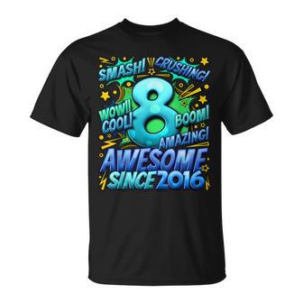 8Th Birthday Comic Style Awesome Since 2016 8 Year Old Boy T-Shirt - Monsterry DE