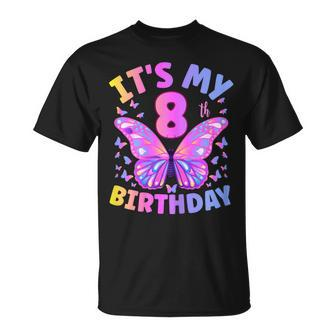 8Th Birthday For Girls 8 Year Old Butterfly Birthday T-Shirt - Seseable