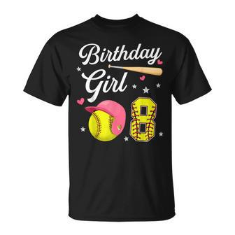 8Th Birthday Softball Player Themed Girls Eight 8 Years Old T-Shirt - Monsterry