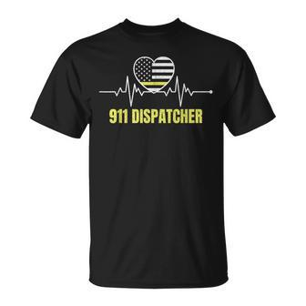 911 Dispatcher Thin Yellow Line Dispatch Us American Flag T-Shirt - Seseable