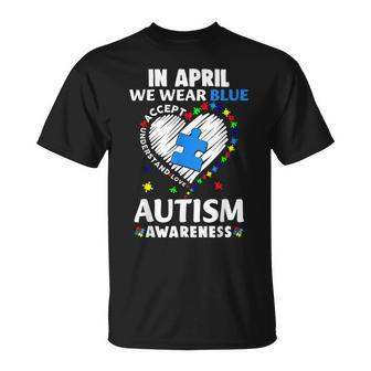 Accept Understand In April We Wear Blue Autism Awareness T-Shirt | Mazezy