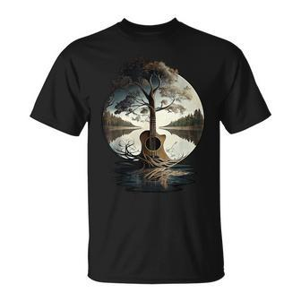 Acoustic Guitar Tree By The Lake Guitarist T-Shirt - Monsterry UK